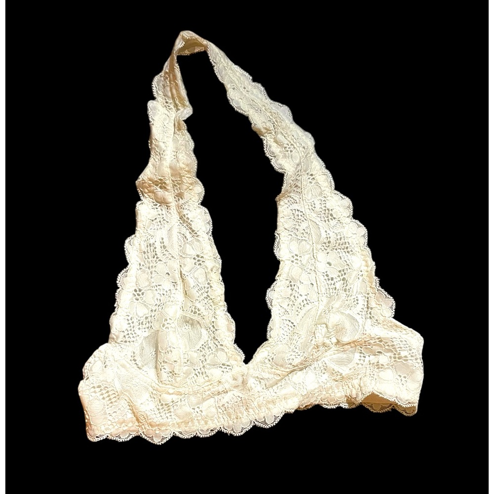 Free People Intimately Eyelet Halter Bralette in Cream, Size XS, EUC